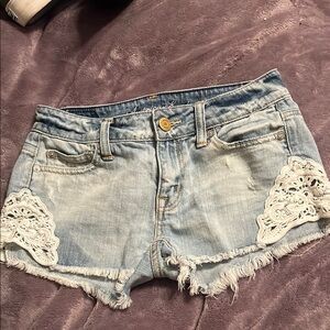 Women's Blue Denim Shorts with Lace Trim